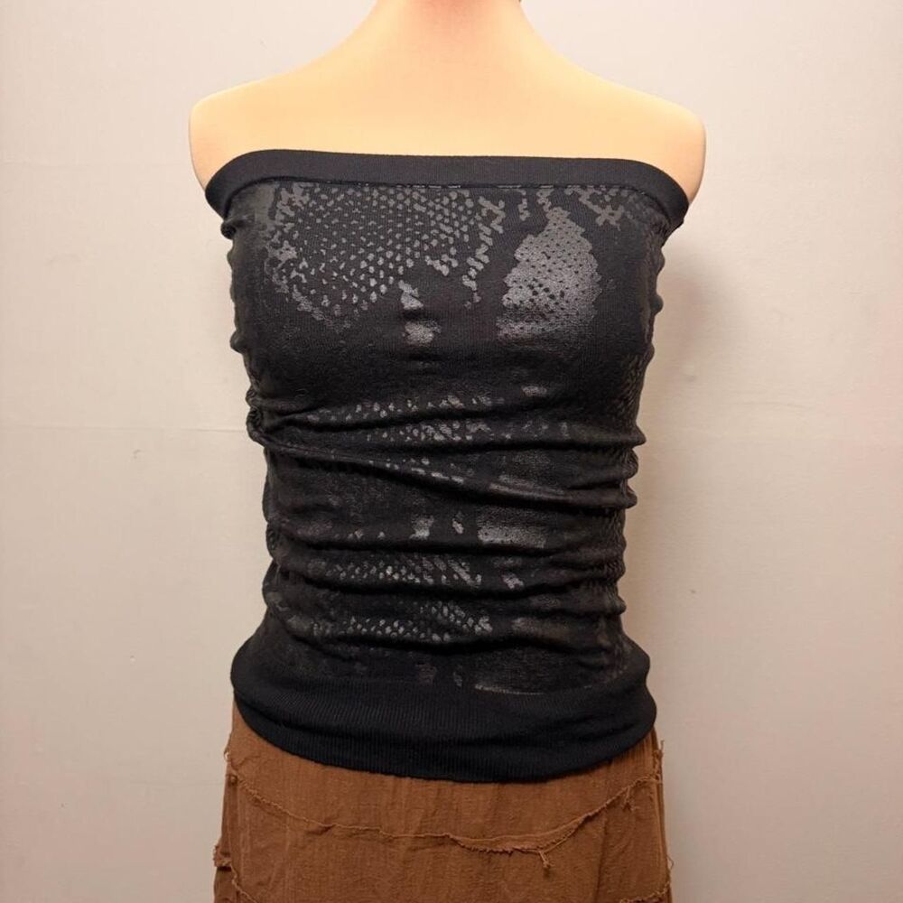 Y2K 2000s Express Black Pointelle Knit Tube Top Size M
